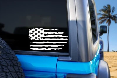Distressed American Flag~9"W x 5"T Vinyl Decal/Sticker Car Truck CHOOSE COLOR - Image 1 of 3