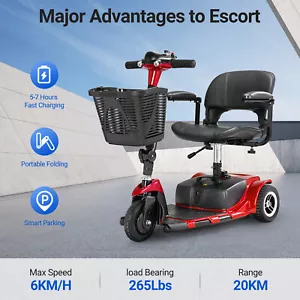 3 Wheels Folding Mobility Scooter Electric Power Wheelchairs Long Range Portable - Picture 1 of 26