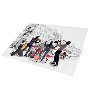 Glass Chopping Board Kitchen Worktop Protector Saver Black Purple Jazz Band - Picture 1 of 3