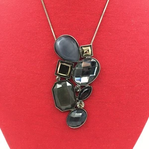 NEXT Pendant Necklace Black & Blue Chunky Abstract Retro Gothic Victoriana Punk - Picture 1 of 11