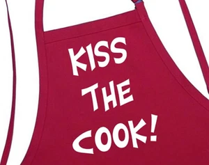 Kiss The Cook Sexy Red Apron, Fully Adjustable, Two Pockets, Novelty Chef Aprons - Picture 1 of 3