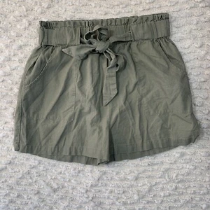 Charolette Russe XL Paperbag High Waisted Shorts Olive Green Belted Cottage - Picture 1 of 12