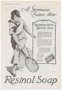 Jabón Resinol 1920 dama tenista anuncio impreso - Imagen 1 de 1