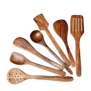 Juego de utensilios de cocina cucharas marrones de madera para servir y cocinar - Imagen 1 de 6