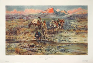 CM RUSSELL Vintage 1959 OOP XRare Kollotyp Litho ENTDECKUNG DER LETZTEN CHANCE GULCH - Bild 1 von 1