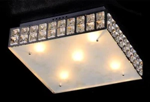 New 40cm Modern Square Crystal Flush mount Ceiling Light With Glass Pendent Lam - Picture 1 of 3