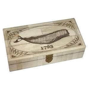 Whale 1793 Scrimshaw Bone Trinket Jewelry Box Antique Reproduction