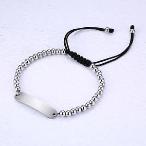 Personalized custom laser engraved name text id plate 5mm steel beaded bracelet - Picture 1 of 4
