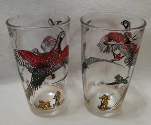 Hazel Atlas Vintage Pheasant Hunting Glasses Set Of 2 -10 Oz Tumblers - Picture 1 of 6