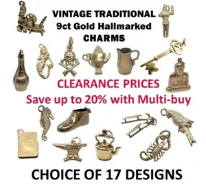 Vintage 9ct Gold Hallmarked Traditional Charms Choice of 17 Designs NB411 - Picture 1 of 18
