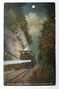 Postal en Indiana Madison Train R.R. Motor Cut and Hill de noche sin publicar - Imagen 1 de 2