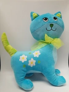 Burton + Burton Green Blue Kitty Cat Plush Stuffed Animal Feline Lady Flowers - Picture 1 of 12