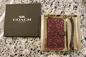 Coach Raspberry Glitter Phone Case & Wallet - New with Box - Picture 1 of 6