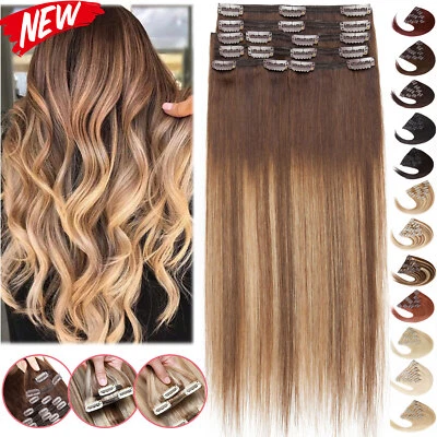Balayage 100% Human Hair Extensions Thick 8Pieces Clip In Remy Hair FULL HEAD US - Image 1 of 4