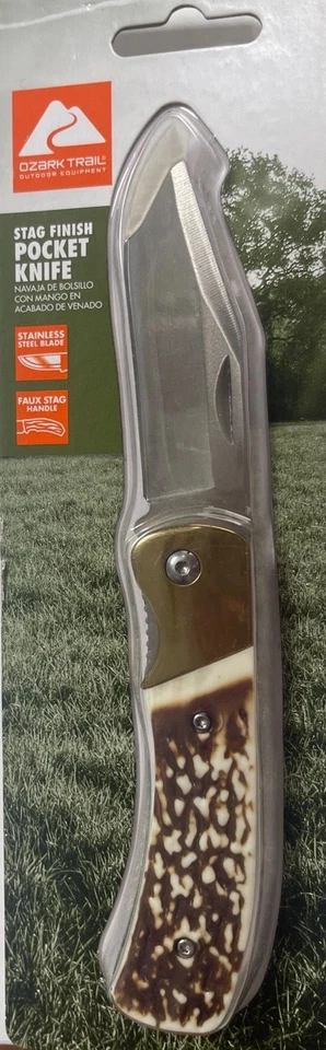 Ozark Trail Folding Knife, 3” Steel Blade, 4”Faux Stag Finish Handle,pocket Clip - Image 1 of 1