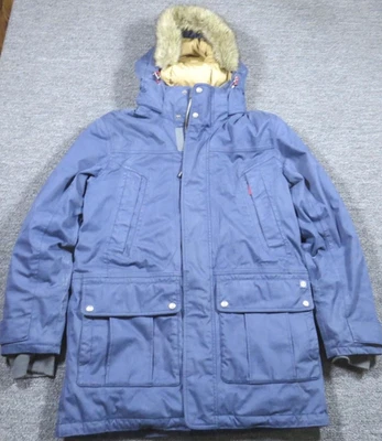 Chaqueta Parka Lands' End Down Para Hombre Mediana Azul Marino Imitación Piel Capucha Acolchada Aislada Foto 1 de 4