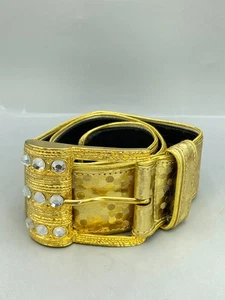 Vintage Allyn & Harro Gold Tone Rhinestone Belt Small Shiny Textured Design - Picture 1 of 6