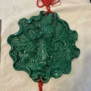 Faux Jade Oriental Dragon hanging wall ornament Lucky Red Knot - Picture 1 of 20