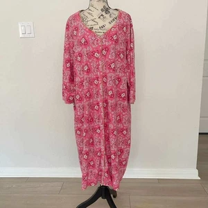 Serenada 3X Pink Paisley Print Long Sleeve Snap Front Lounger Caftan Dress - Picture 1 of 7