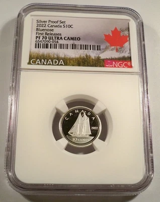 2022 SILVER NGC PF70UCAM CANADA DIME BLUENOSE 10c PF 70 ULTRA CAMEO PROOF - Image 1 of 4