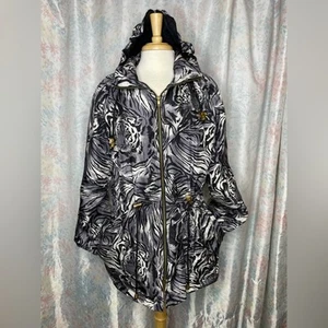 Vintage 80s/90s Black Gray Silver Silk Tiger Animal Print Jacket Women's Small - Picture 1 of 3