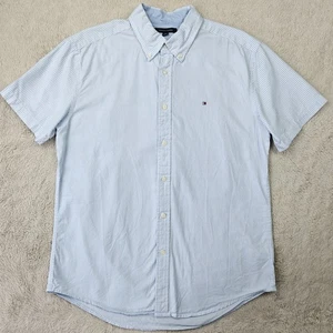 Tommy Hilfiger Short Sleeve Shirt Men's XL Blue Striped Cotton Summer Preppy - Picture 1 of 6