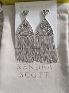 Kendra Scott Ana Filigree Tassel Earrings Vintage Silver NWT $90 Pouch - Picture 1 of 1