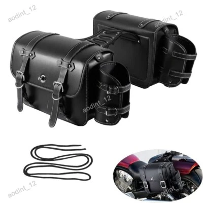 Bolsa de cuero para alforja lateral con soporte para taza para Kawasaki Vulcan 500 800 900 1500 Foto 1 de 4