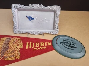 Vintage HIBBING, Minnesota Souvenirs Felt PENNANT INDIAN MAN 2 Trays, TIP TRAY - Picture 1 of 19