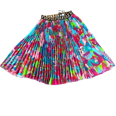 Versace Girls Pleated Skirt, Flowers Greca Twill, Size 5A - Image 1 of 4