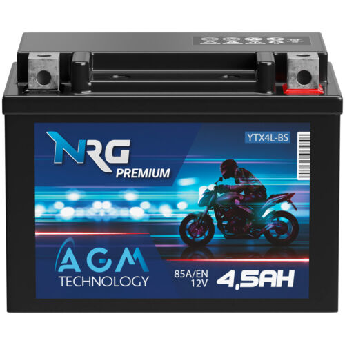 NRG YTX4L-BS AGM Roller Batterie 4,5Ah 12V YT4L-B Motorradbatterie 5Ah 4Ah 50314