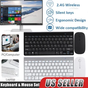 2.4Ghz Slim Mini Wireless Keyboard and Mouse Combo Set For PC Laptop Computer - Picture 1 of 14