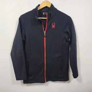 Spyder Youth Fleece Lined Full Zip Jacket Black Red Boys Girls Kid Size L 14/16 - Picture 1 of 16