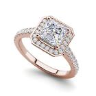 Halo Pave 1.35 Carat Si1/d Princess Cut Diamond Engagement Ring Treated