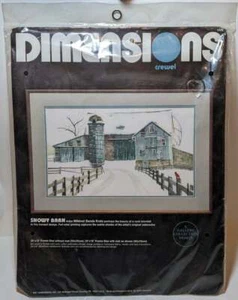 1987 Dimensions SNOWY BARN Mildred Sands Kratz Crewel Embroidery Kit 1329 HTF - Picture 1 of 3