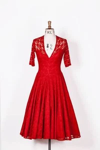 Robe jupe évasée Baylis & Knight dentelle rouge rubis chérie CERCLE pin-up années 50 - Photo 1/1