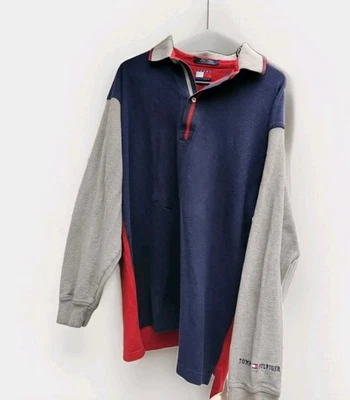 Polo Tommy Hilfiger Vintage Años 90 Bloques de Color Raro Encontrar Talla XL Manga Larga Foto 1 de 4