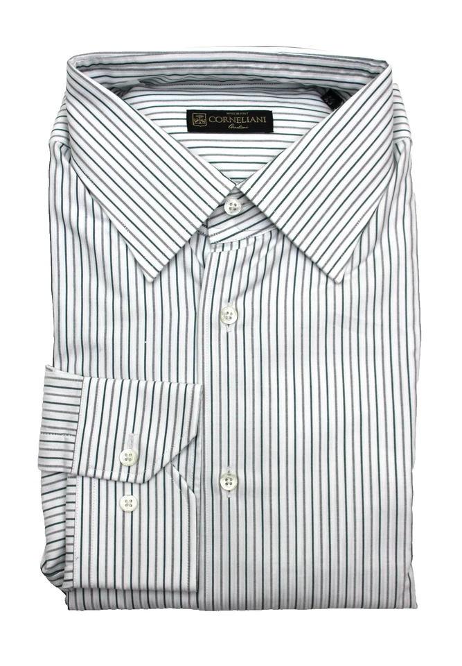 Camisa Corneliani Para Hombre 17 43 Blanco Verde Rayas Hecha en Italia Manga Larga Foto 1 de 4