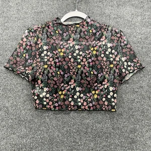 Cider Top Womens M Black Floral Fitted Mock Neck Sheer Forest Fairy 90s Festival - Picture 1 of 9