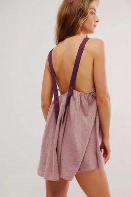 Free People Back To Love Romper Textured Adjustable Strap Purple Bow Mini New S - Image 1 of 4