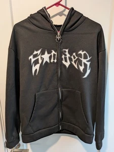 Vintage Y2K Spider-Man Venom Zip Up Hoodie Sweatshirt Black Size Medium - Picture 1 of 5