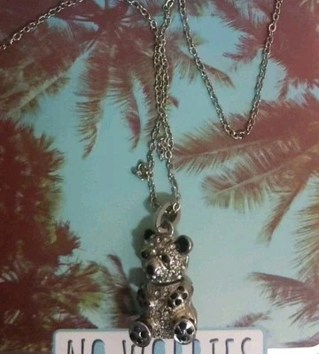 Collar colgante de oso de peluche de cristal con diamantes de imitación pavé tono plata Mudd joyería 18" Foto 1 de 4