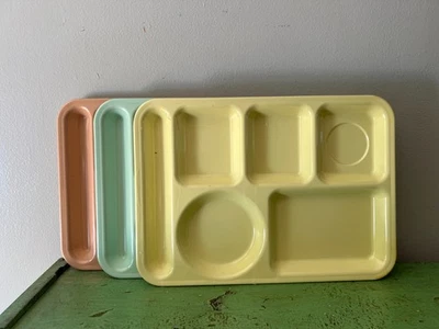 Vintage Pastel School Lunch Trays. 3 Melamine Divided Trays 1950s. MCM Retro - Image 1 of 4