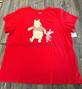 New w/Tags Womens Soft Cute Winnie the Pooh & Piglet Red SS T-Shirt Size XL - Picture 1 of 3