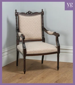 Antique French Louis XVI Style Carved Solid Walnut Salon Occasional Armchair - Picture 1 of 12