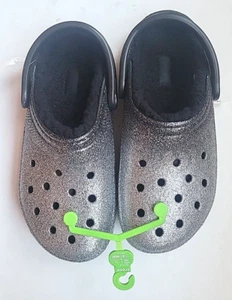 Crocs Silver Black Ombré Glitter Lined Classic Comfort Clogs NWT Women’s 6 7 8 - Picture 1 of 7