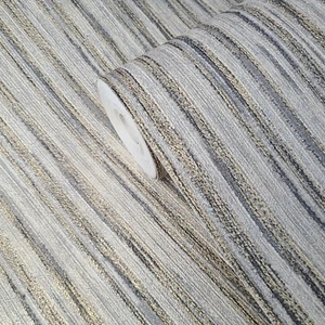 Wallpaper beige gray gold metallic Textured plain vertical lines faux fabric 3D - Picture 1 of 12