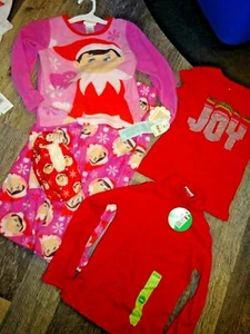 girl LOT NWT elf on shelf pajama set slipper turtleneck shirt t-shirt XS 4 / 5 - Picture 1 of 5