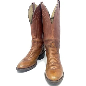 Men's J. Chisholm USA Brown Leather Almond Toe Western Cowboy Boots Sz 7.5 D - Picture 1 of 11