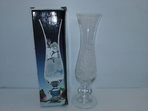 PASABAHCE BUD VASE, 10-1/4" TALL, FINE BLOWN GLASSWARE, BLOSSOMS, NIB - Picture 1 of 6